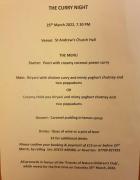 The sumptuous Curry Night Menu!
